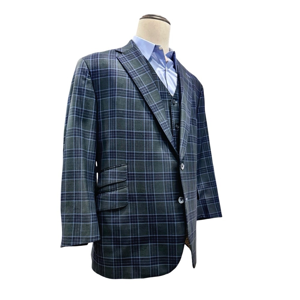 Tom James Royal Classic Men’s Three-Piece Suit. Green, Blue. 44R Altered - Picture 4 of 14
